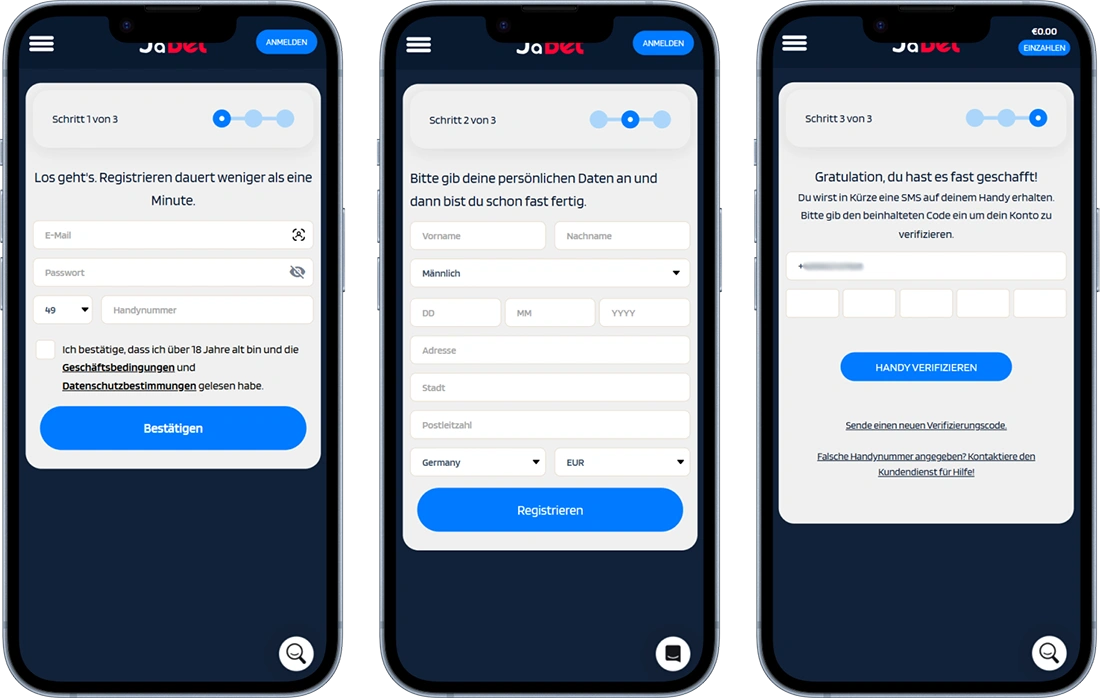 Login und Registrierung bei JaaBet