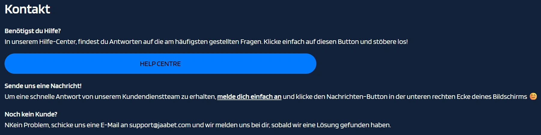 JaaBet Casino Kundensupport